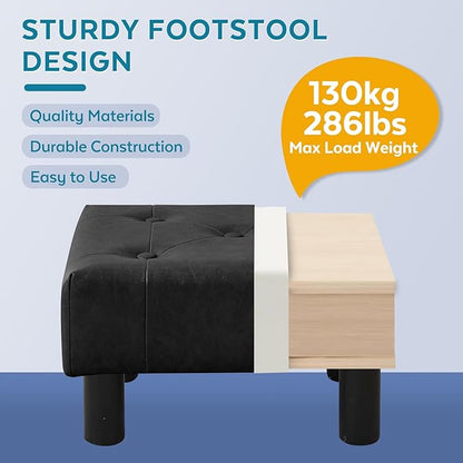 FIMIVIBI Small Foot Stool Ottoman, Faux Leather Footstool Ottoman Foot Rest for Couch, Rectangle Footstools and Ottomans Small for Living Room, Entryway and Bedroom (Black)