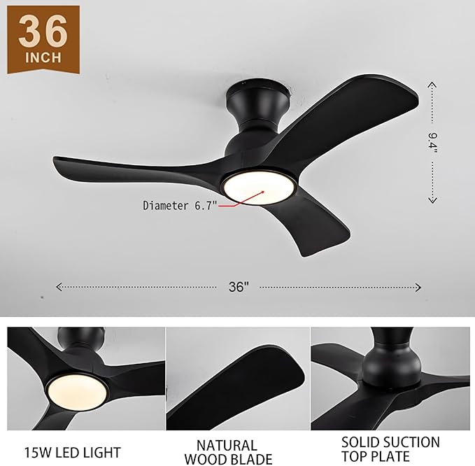 Gaizw 36 Inch Black Ceiling Fans
