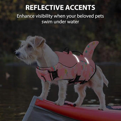 Dog Life Jacket High Flotation, Reflective, Adjustable Dog Life Preserver Rescue Handle, Spring Summer Pool for Small, Medium, Large Dogs (Pink Ice Cream, L)