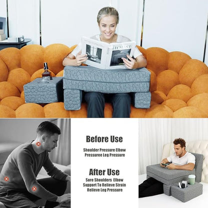 Bespilow Extra Large Reading & Gaming Pillow with Coaster - Adjustable Lap Desk for Reading, Gaming, Working & Writing, Arm Rest for Adults on Bed/Sofa/Floor/Couch, Ideal for Switch Gaming