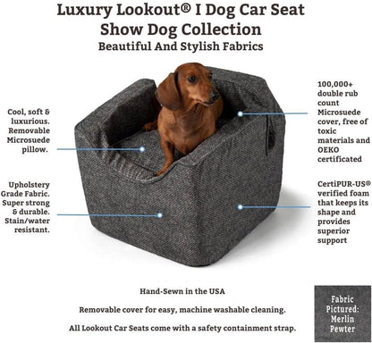 Snoozer Pet Products - Luxury Lookout I Dog Car Seat with Show Dog Microsuede, Small - Palmer Dove
