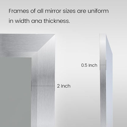 Amorho 50 X36 Inch Bathroom Mirror Silver, Thick Metal Framed Wall Mirrors