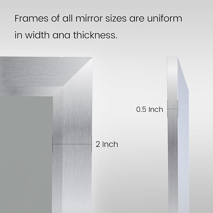 Amorho 48x32 Inch Bathroom Mirror Silver, Thick Metal Framed Wall Mirrors
