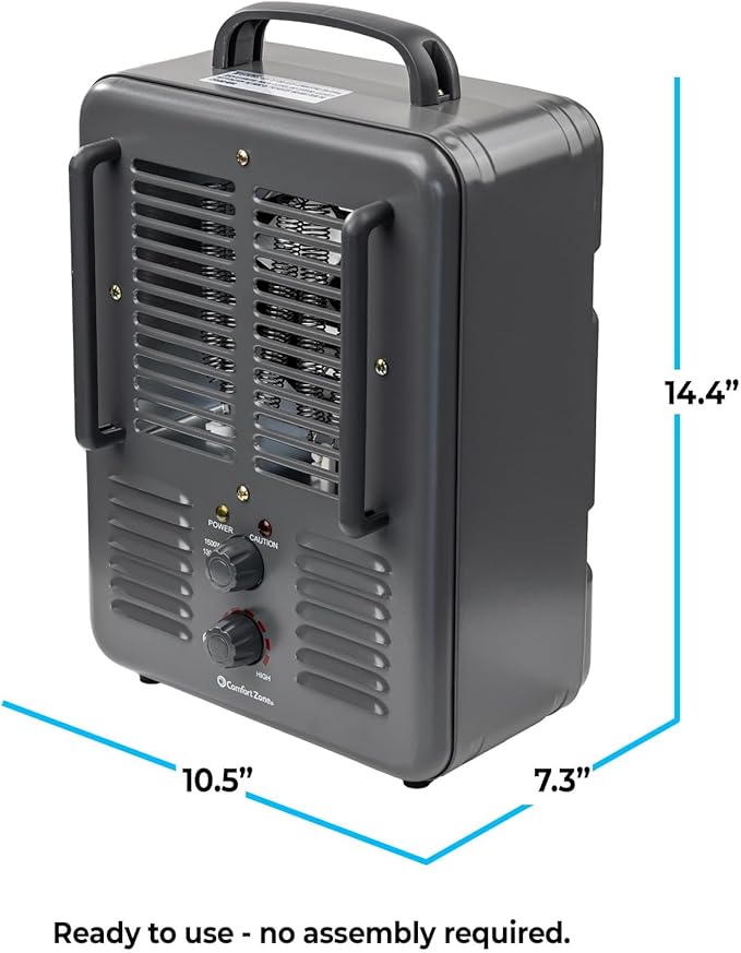 Comfort Zone Utility Space Heater, 1500W Electric Garage Heater