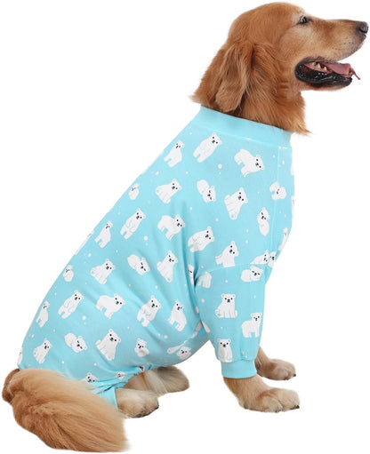 HDE Dog Pajamas One Piece Jammies Jumpsuit Pet Clothes Outfit Stretchy Lightweight Comfy Shirt Pjs for M-3XL Dogs Sleepy Polar Bears - 2XL