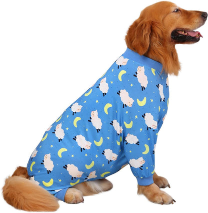 HDE Dog Pajamas One Piece Jammies Jumpsuit Pet Clothes Outfit Stretchy Lightweight Comfy Shirt Pjs for M-3XL Dogs Counting Sheep - L