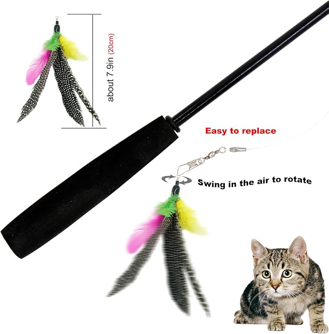 Cat Feather Toys Refills, 8 Pieces Natural Da Bird Feathers Refill, Cat Wand Replacement Feather for Indoor Cats (D)
