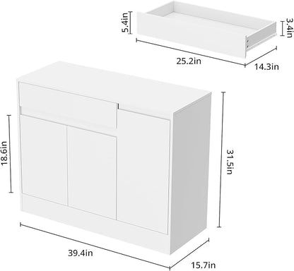 Shoe Cabinet Storage with 3 Doors, Freestanding Shoe Cabinet with Drawer &