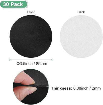 30-Pack Lamp Base Felt, 3.5 Inch Dia. 2mm Thick Self Adhesive Round Fabric Felt Pads for Lamp/Furniture/DIY, Non-Slip Fiber Backed Patch Circles with Adhesive Backing [Black]