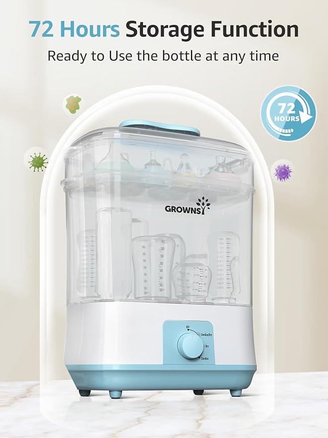 Grownsy Adjustable 4 in 1 Large Bottle Sterilizer and Dryer, 8 Bottles Capacity
