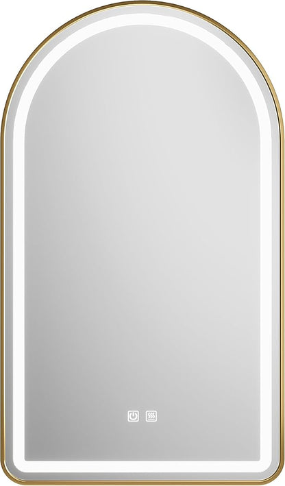 24x36 inch Gold Tempered Glass LED Arched Mirror