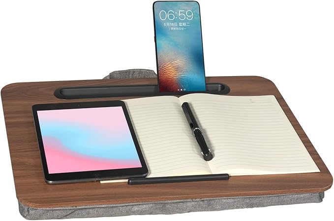 Portable Laptop Desk Fits Up to 16“ Laptops, with Tablet Slot, Built-in Cushion, Great for Home & Office,Lap Desk for Laptop,Lap Desk with Cushion (Brown, Medium)