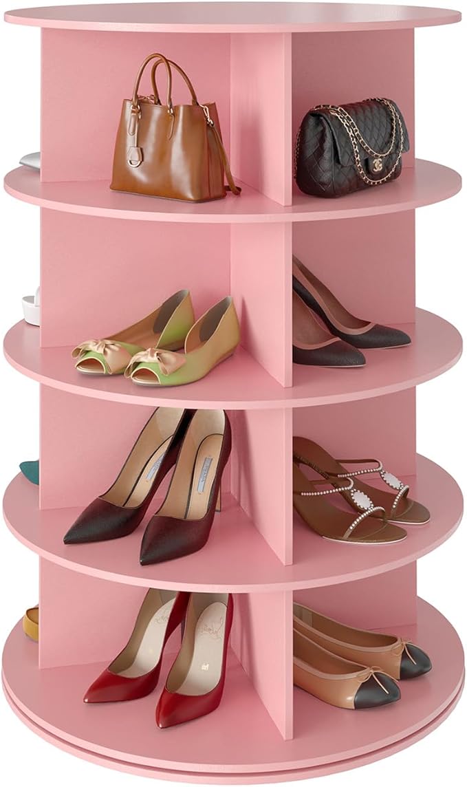 SpaceAid 4 Tier Rotating Shoe Rack Tower, Spinning Shoe Display Lazy Susan