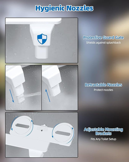 Hibbent Bidet Attachment for Toilet, Non-Electric Dual Nozzle for Frontal &