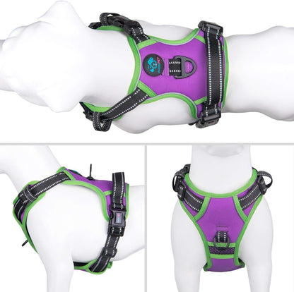 PHOEPET 2019 Upgraded No Pull Dog Harness, Reflective Adjustable Vest, with a Training Handle + 2 Metal Leash Hooks+ 3 Snap Buckles +4 Slide Buckles(S, Purple)