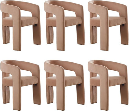 DAYALANE Barrel Dining Chairs Set of 6, Upholstered Accent Kitchen Chair with Arms Modern Recycled Polyester Armchair Comfy Velvet Side Chair for Living Room/Home Office/Reception, Khaki