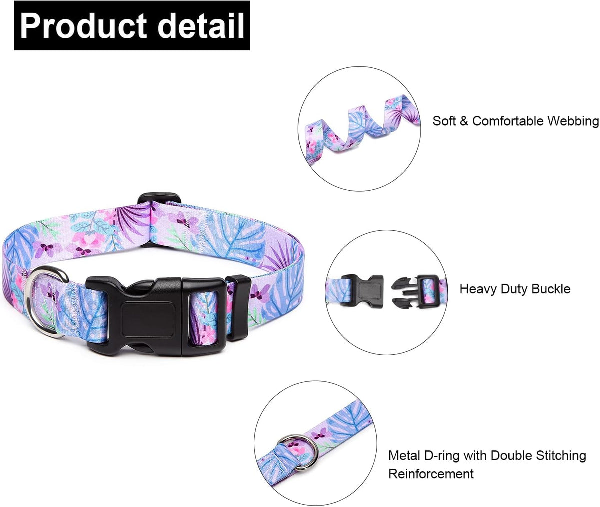 Mercano Adjustable Dog Collar - Special Design Patterns, Soft Nylon Comfortable Durable Pet Collar for Small Medium Large Dogs (S, Floral Purple)