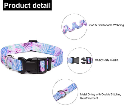 Mercano Adjustable Dog Collar - Special Design Patterns, Soft Nylon Comfortable Durable Pet Collar for Small Medium Large Dogs (L, Floral Purple)