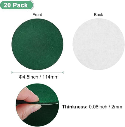 20-Pack Lamp Base Felt, 4.5 Inch Dia. 2mm Thick Self Adhesive Round Fabric Felt Pads for Lamp/Furniture/DIY, Non-Slip Fiber Backed Patch Circles with Adhesive Backing [Green]