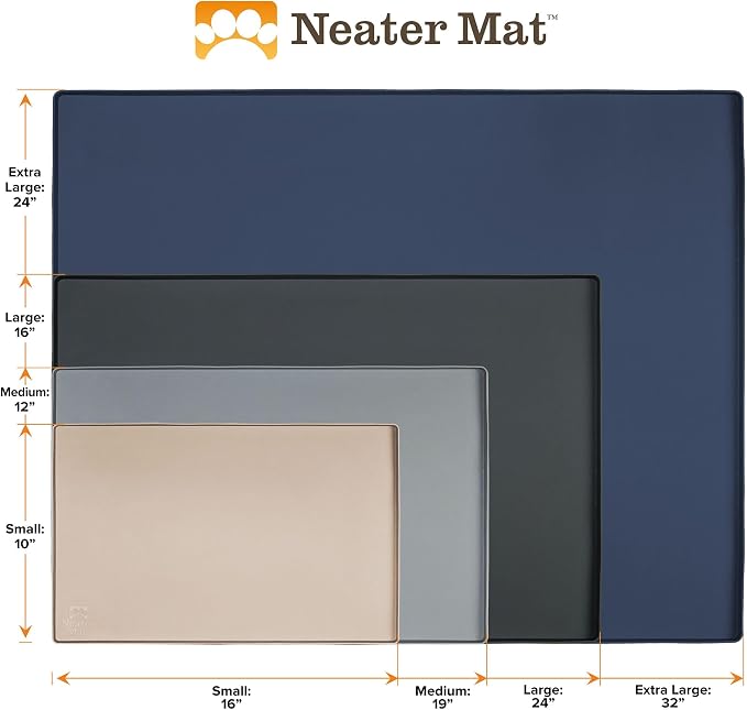 Neater Pet Brands Neater Mat Cat & Dog Food Mat, Waterproof & BPA-Free Silicone Placemat with Raised Edge for Under Food and Water Bowls, 16" x 10", Midnight Black