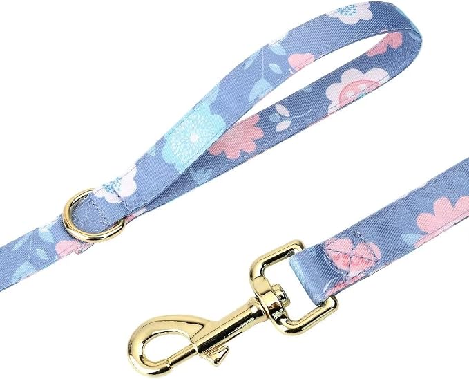 Beirui Cute Dog Collars,Harnesses,Leashes Set, Floral Pattern, Purple,M | Girl Dog Harness Set with Flower, Adjustable and Soft Mesh Lining, For Medium Dogs Daily Walks