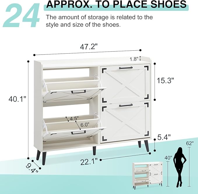 Shoe Storage Cabinet, Farmhouse Shoe Organizer
