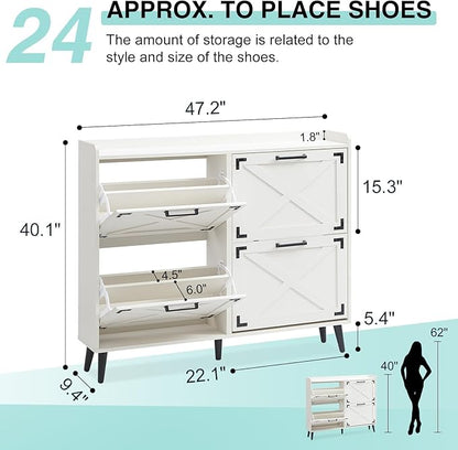 Shoe Storage Cabinet, Farmhouse Shoe Organizer