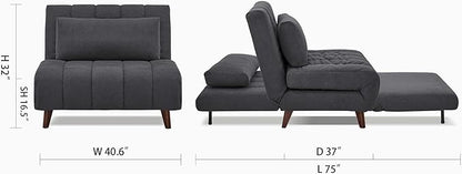 Artdeco Home 40" W Convertible Futon Chair with Matching Pillow(s) for Small Space Living Room and Apartment (03 Charcoal)