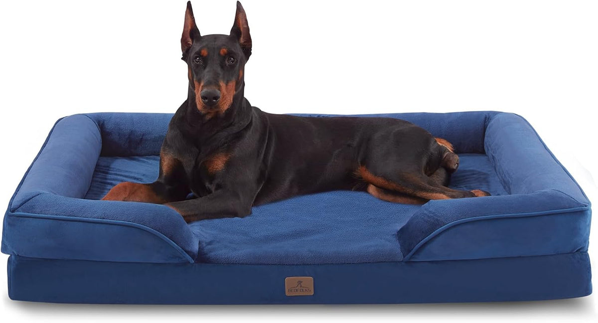 Bedfolks Orthopedic Dog Bed, Waterproof Dog Sofa Bed for Extra Large Dogs, Egg Foam Pet Couch Bed with Removable Washable Cover and Nonslip Bottom, Navy Blue