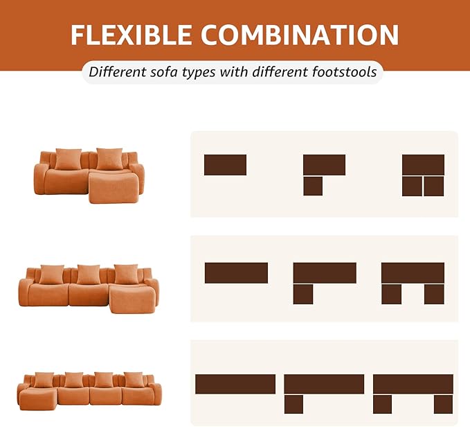 Orange 3-Seater Cloud Couch, Modern Teddy Fabric Boneless Sectional Sofa in a Box for Living Room, Modular Floor Couch, Deep Seat, No Assembly Required, Sofas para Sala