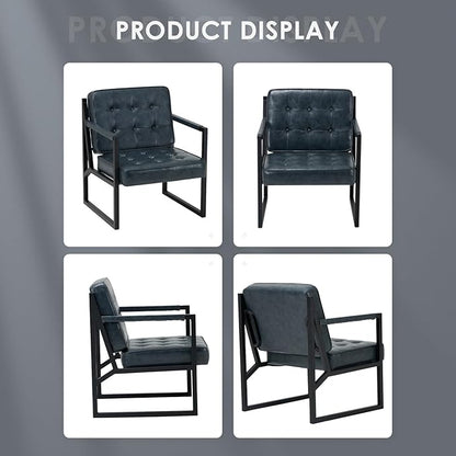 COLAMY Modern Accent Chair, Accent Arm Chair for Living Room, Comfy Leather Armchair with Metal Legs for Bedroom Reception Waiting Room, Blue
