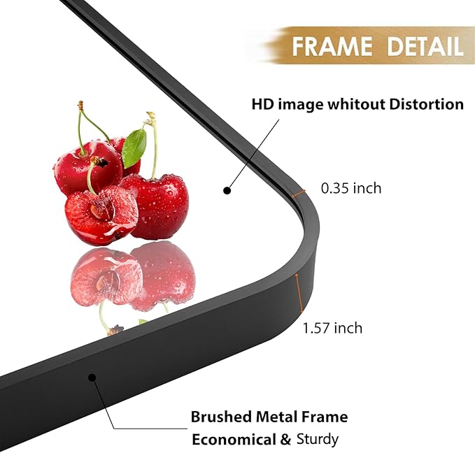 22x30 Inch Black Wall Mirror for Bathroom, Brushed Metal Framed Mirror