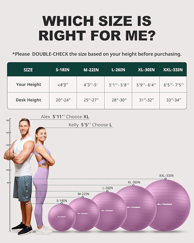 Trideer Exercise Ball for Yoga, Pilates & Fitness – Stability Ball Equipment