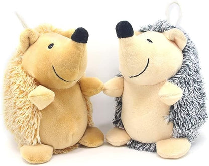 Dog Squeaky Toys, Durable Stuffed Crinkle Plush Dog Chew Toys for Puppy Teething, Interactive Dog Toys for Small, Medium and Large Dogs (Grey+Yellow, Hedgehogs)
