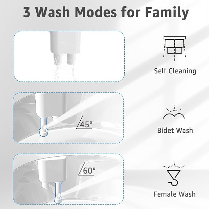 Bidet Attchment for Toilet Grey, Cold Water No-Electric, 3 Wash Modes，Dual