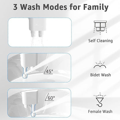 Bidet Attchment for Toilet Grey, Cold Water No-Electric, 3 Wash Modes，Dual