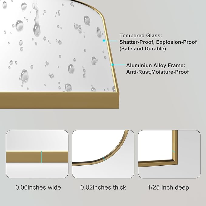 15x23 Inch Compact Gold Arched Mirror Perfect