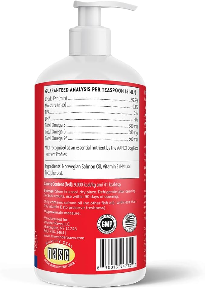 Premium Salmon Oil for Dogs – Pure Norwegian Salmon Oil High in Omega 3 EPA & DHA -Powerful Fish Oil for Dogs Skin & Coat, Hip & Joints, Allergies & Itchy Skin – Omega 3 Fish Oil for Dogs-16oz Liquid