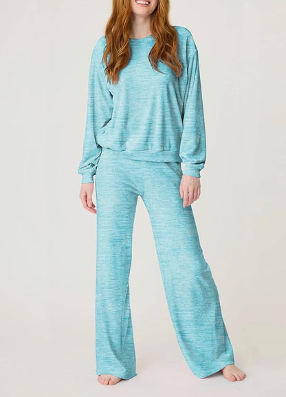 Aamikast Women's 2-Piece Lounge Set Soft Brushed Jersey Sleepwear Pajamas Set Long Sleeve Top & Wide Leg Pants