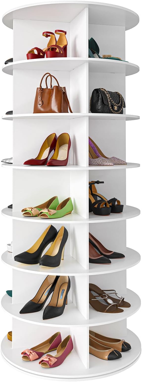 SpaceAid 7 Tier Rotating Shoe Rack Tower, Spinning Shoe Display Lazy Susan