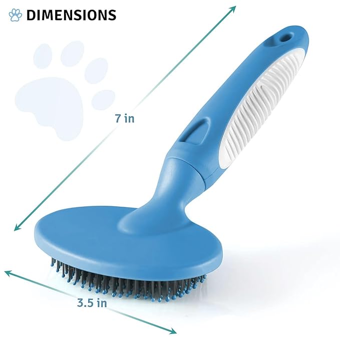 Round Bristle Pet Brush for Dogs and Cats - Soft Dog Brush for Grooming Short or Long Hair - Gentle Tool for Sensitive Skin Removes Dander, Dirt, and Detangles (Blue)