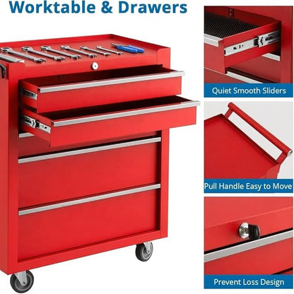 IDEALHOUSE Rolling Tool Chest, 5 Drawers Tool Storage Cabinet, Toolbox