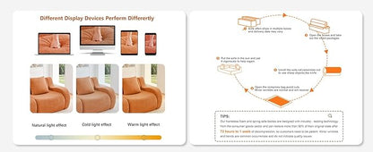 Orange 3-Seater Cloud Couch, Modern Teddy Fabric Boneless Sectional Sofa in a Box for Living Room, Modular Floor Couch, Deep Seat, No Assembly Required, Sofas para Sala
