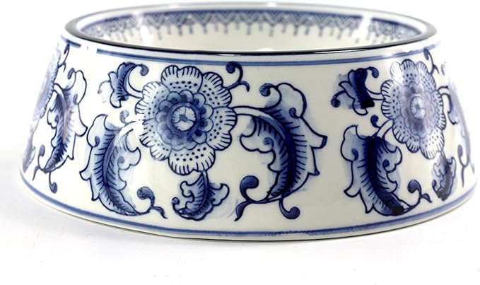 Blue and White Porcelaine Dog Bowls Ceramic Dog Cat Food and Water Bowls (5.8x7.2x2.4inch)