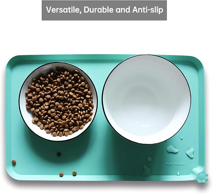 Hoki Found Silicone Pet Food Mats - Non Slip Cat & Dog Bowl Placemats - Waterproof Pet Feeding Mats - Cool Mint