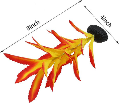 Silk Aquarium Plants for Betta Fish Tank, 2 Pcs 7.8 Inch Small Silk Aquarium Plant Aquatic Water Grass Decoration (Yellow-Red, 8 Inch)