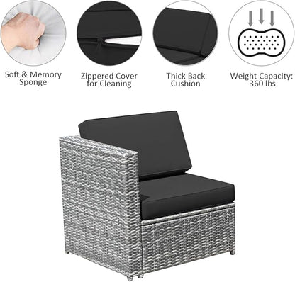 HAPPYGRILL 8-Pieces Patio Furniture Set Outdoor Rattan Conversation Set with Storage Box Sectional Wicker Sofa Set with Coffee Table and Cushions for Garden Backyard