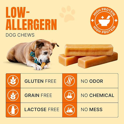 Tibetan Dog Chew Yak Cheese Sticks (8 Large Chews) - Natural Handmade Treats for Large Dogs, Long-Lasting, Easy to Digest with No Additives, Rawhide, Grains or Gluten, Perfect for Aggressive Chewers
