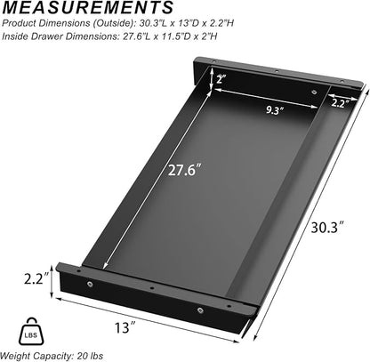 Large Under Desk Mounted Sliding Drawer