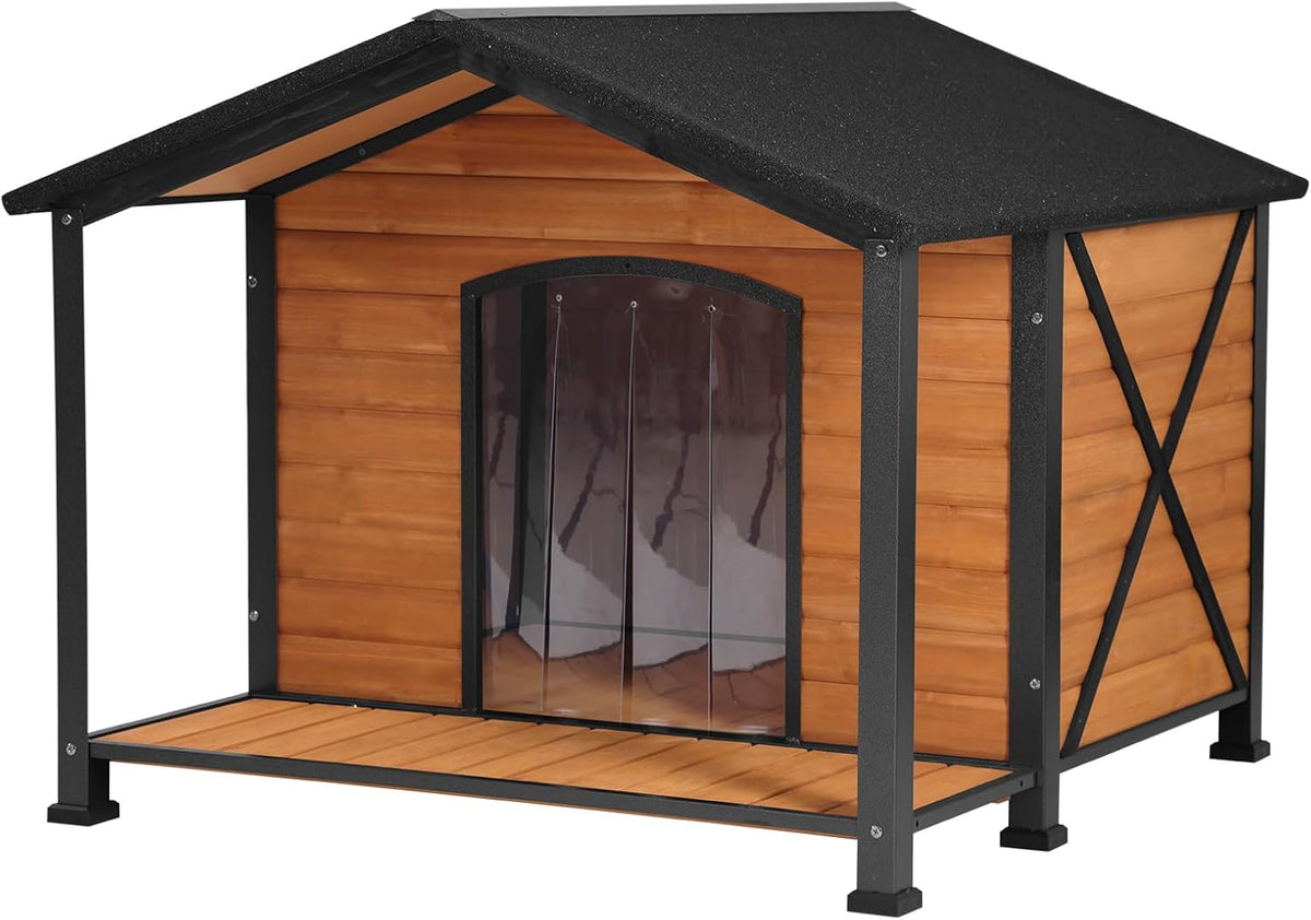 Dog House Outdoor & Indoor Unique All-Around Iron Frame Dog Kennel for Winter with Raised Feet for Small & Medium & Large Dogs,Weatherproof Roof (41.6 “L×41.4”W×34.1“H)